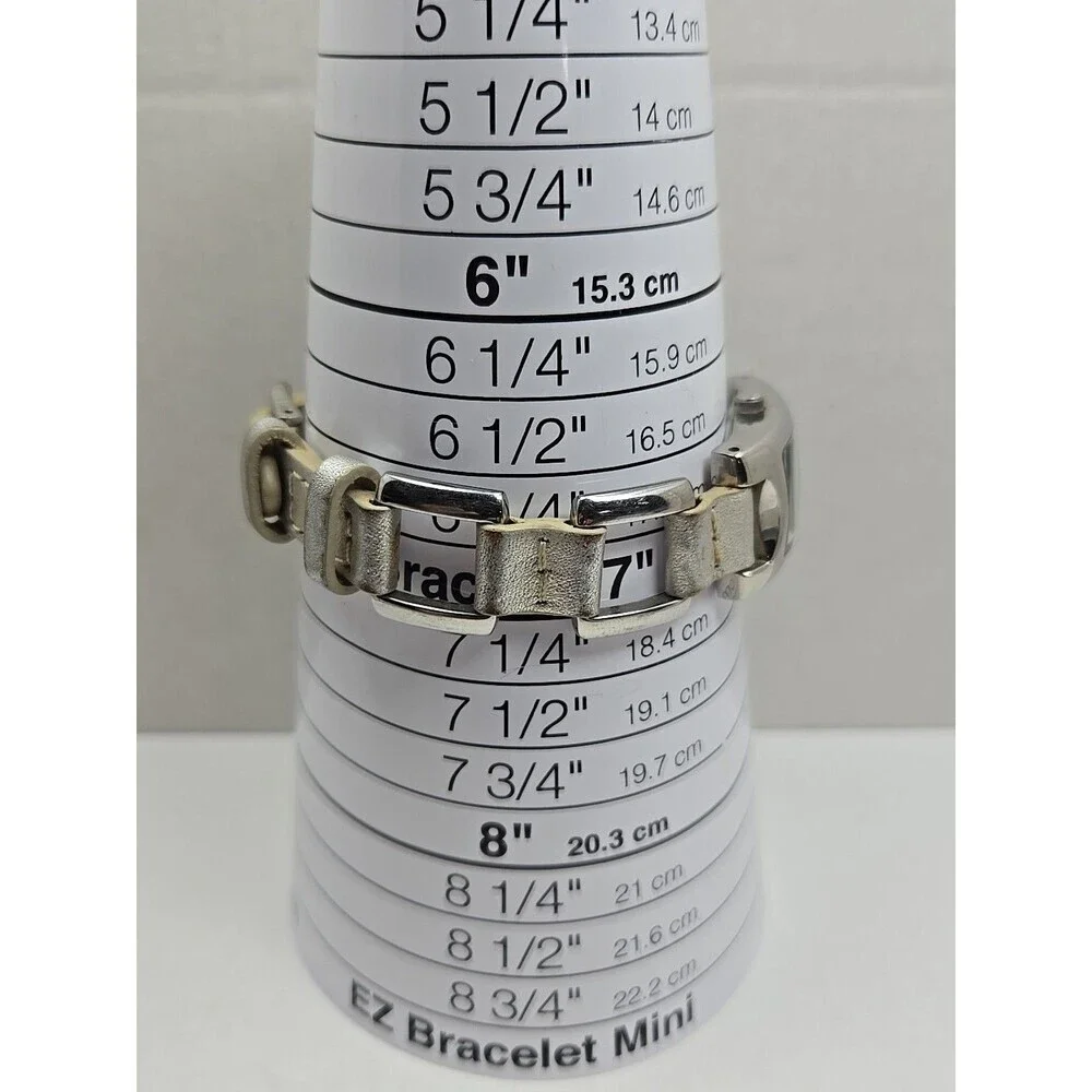 Fossil F2 ES1401 Womens Silver Link Leather Tank Watch New Battery Quartz Y2K